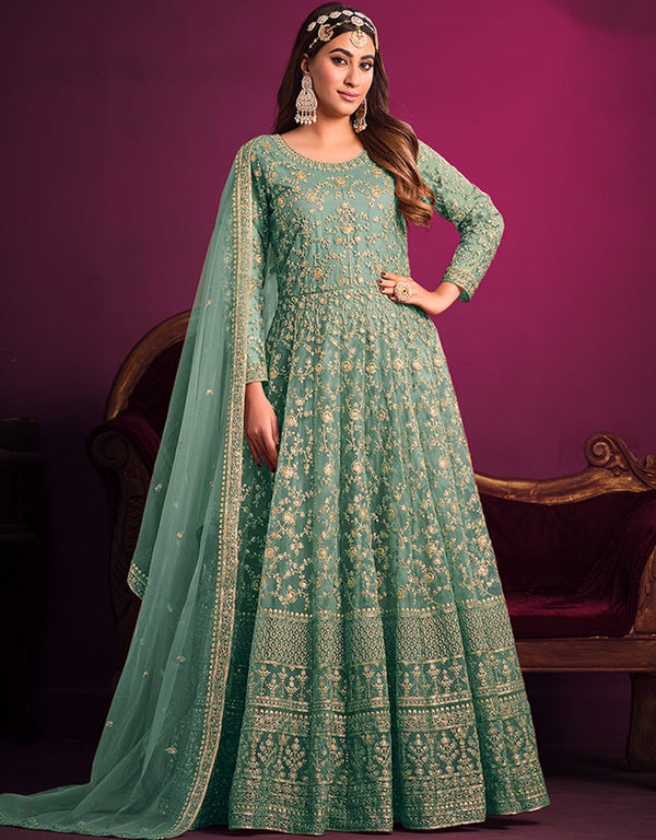 Summer Green Net Pant Anarkali