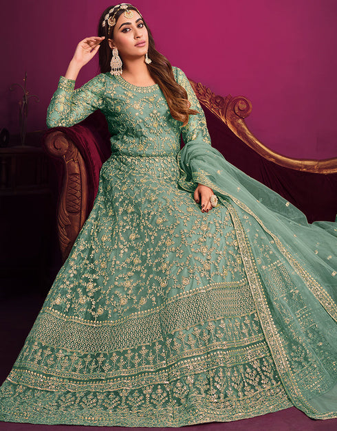 Summer Green Net Pant Anarkali Salwar Kameez