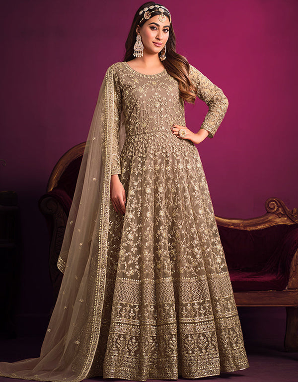 Light Taupe Net Pant Anarkali