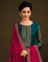 Heavy Designer Wedding Wear Salwar Suit Sherpa Blue Soft Organza Pant Straight Back View
