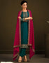 Heavy Designer Wedding Wear Salwar Suit Sherpa Blue Soft Organza Pant Straight Front View