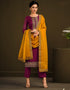 Heavy Designer Wedding Wear Salwar Suit Velvet Soft Organza Pant Straight Front View