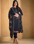 Heavy Designer Wedding Wear Salwar Suit Dark Blue Chinnon Pant Straight Front View