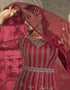 Maroon Anarkali style Anarkali Semi-Stitched Suits Salwar Kameez in Cording Embroidery, Sequins & Lace Work Closure View