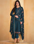 Heavy Designer Wedding Wear Salwar Suit Nile Blue Chinnon Pant Straight Front View