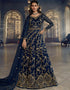 Blue Anarkali style Anarkali Semi-Stitched Suits Salwar Kameez in Cording Embroidery, Sequins & Lace Work