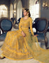 Mustard Yellow Anarkali style Anarkali Semi-Stitched Suits Salwar Kameez in Cording Embroidery, Sequins & Lace Work Closure View Embroidery Back side View