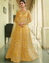 Yellow Anarkali style Gown Semi-Stitched Suits Salwar Kameez in Cording Embroidery, Sequins & Lace Work