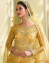 Yellow Anarkali style Gown Semi-Stitched Suits Salwar Kameez in Cording Embroidery, Sequins & Lace Work Closure View Embroidery