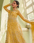 Yellow Anarkali style Gown Semi-Stitched Suits Salwar Kameez in Cording Embroidery, Sequins & Lace Work Closure View