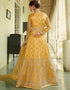 Yellow Anarkali style Gown Semi-Stitched Suits Salwar Kameez in Cording Embroidery, Sequins & Lace Work Closure View Embroidery Back side View