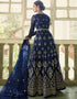 Blue Anarkali style Gown Semi-Stitched Suits Salwar Kameez in Cording Embroidery, Sequins & Lace Work Closure View Embroidery Back side View