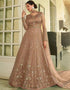 Beige Anarkali style Gown Semi-Stitched Suits Salwar Kameez in Cording Embroidery, Sequins & Lace Work