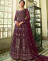 Wine Anarkali style Gown Semi-Stitched Suits Salwar Kameez in Cording Embroidery, Sequins & Lace Work