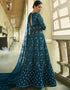 Teal Anarkali style Gown Semi-Stitched Suits Salwar Kameez in Cording Embroidery, Sequins & Lace Work Closure View Embroidery Back side View