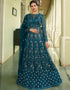 Teal Anarkali style Gown Semi-Stitched Suits Salwar Kameez in Cording Embroidery, Sequins & Lace Work