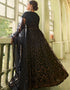 Black Anarkali style Gown Semi-Stitched Suits Salwar Kameez in Cording Embroidery, Sequins & Lace Work Closure View Embroidery Back side View
