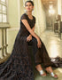 Black Anarkali style Gown Semi-Stitched Suits Salwar Kameez in Cording Embroidery, Sequins & Lace Work Closure View Embroidery