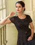 Black Anarkali style Gown Semi-Stitched Suits Salwar Kameez in Cording Embroidery, Sequins & Lace Work Closure View