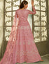 Pink Anarkali style Gown Semi-Stitched Suits Salwar Kameez in Cording Embroidery, Sequins & Lace Work Closure View Embroidery Back side View