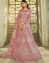 Pink Anarkali style Gown Semi-Stitched Suits Salwar Kameez in Cording Embroidery, Sequins & Lace Work