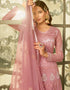 Pink Anarkali style Gown Semi-Stitched Suits Salwar Kameez in Cording Embroidery, Sequins & Lace Work Closure View Embroidery