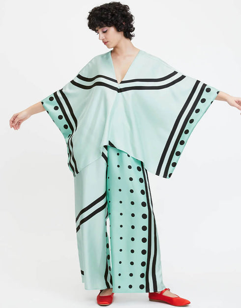 Light Mint Green & Black Soft Satin Silk Kaftan buy casual kaftan online