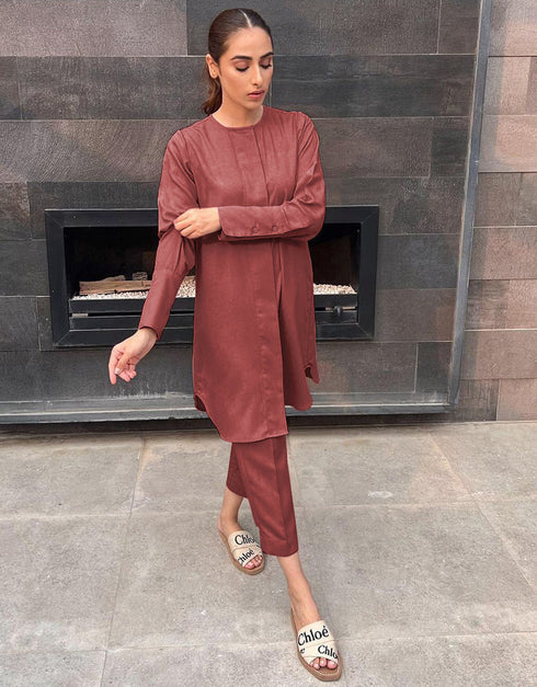 Maroon Nirvana Silk Pant Shirt Side View