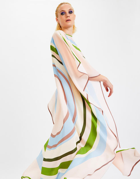 Beige Silk Crepe Kaftan