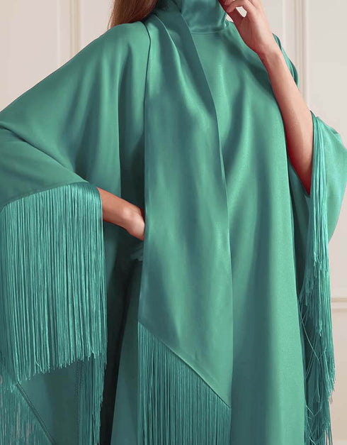 Turqouise Green High Neck Style Fringed Kaftans Buy designer kaftan