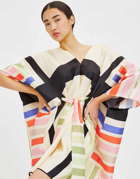 Beige Soft Satin Silk Kaftan Back View