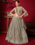 Designer Party Wear Velvet Lehenga Choli Collection Brown Grey Net And Silk Lehenga Choli Front View