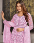 Pink Anarkali style Salwar Suit Butterfly Net Salwar Kameez in Embroidery, Sequins, Daimonds & Lace Work Closure View