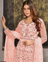 Peach Anarkali style Salwar Suit Butterfly Net Salwar Kameez in Embroidery, Sequins, Daimonds & Lace Work Closure View