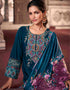 Heavy Designer Wedding Wear Velvet Salwar Suit Blue Whale Velvet Pant Straight Close-up View