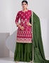 Pink Sharara style Suits Faux Georgette Salwar Kameez in Embroidery, Sequins & Lace Work