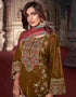 Heavy Designer Wedding Wear Velvet Salwar Suit Espresso Velvet Pant Straight Close-up View