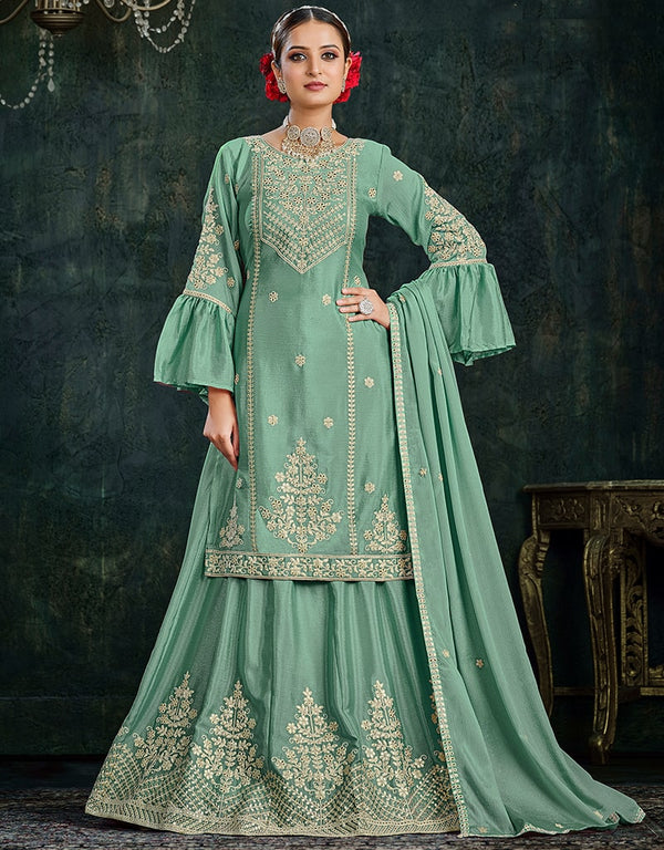 Summer Green Chinnon Lehenga Suit