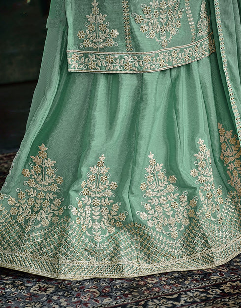 Summer Green Chinnon Lehenga Suit Salwar Kameez