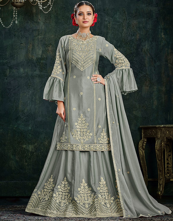 Cool Grey Chinnon Lehenga Suit