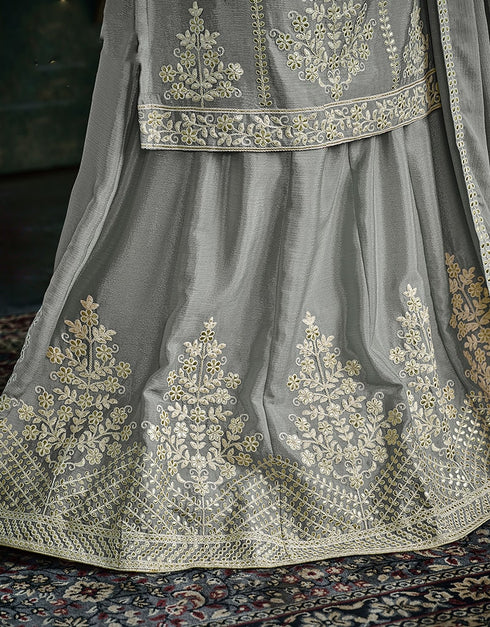 Cool Grey Chinnon Lehenga Suit Salwar Kameez