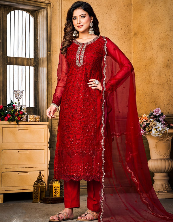 Cornell Red Net Pant Straight