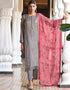 Grey Pant style Suit Pure Russian Butti Jacquard Salwar Kameez in Jacquard Print, Embroidery & Lace Work Closure View