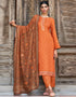 Orange Pant style Suit Pure Russian Butti Jacquard Salwar Kameez in Jacquard Print, Embroidery & Lace Work