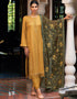 Light Mustard Yellow Pant style Suit Pure Russian Butti Jacquard Salwar Kameez in Jacquard Print, Embroidery & Lace Work Closure View Embroidery