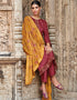 Maroon Pant style Suit Pure Russian Butti Jacquard Salwar Kameez in Jacquard Print, Embroidery & Lace Work Closure View