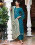 Light Blue Pant style Suit Pure Russian Butti Jacquard Salwar Kameez in Jacquard Print, Embroidery & Lace Work