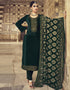Dark Green Pant style Suit Velvet Salwar Kameez in Embroidery, Hand Work & Lace Work