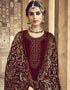 Dark Maroon Pant style Suit Velvet Salwar Kameez in Embroidery, Hand Work & Lace Work Closure View