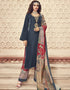 Bluish Grey Palazzo style Suit Velvet Salwar Kameez in Digital Print, Embroidery & Lace Work